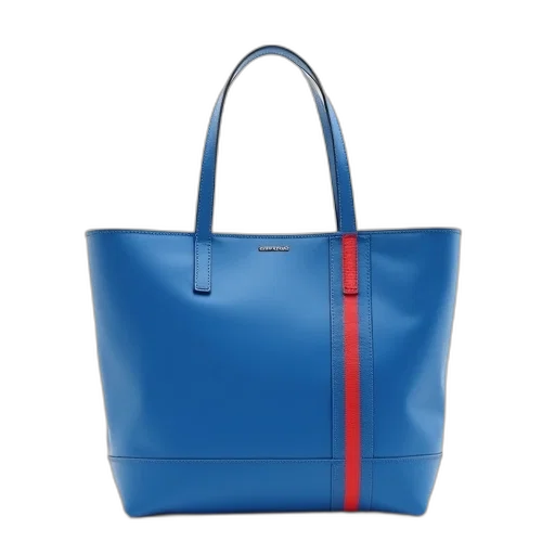 blue, tote, bag, red, stripe, side, displayed, against transparent PNG cut-out