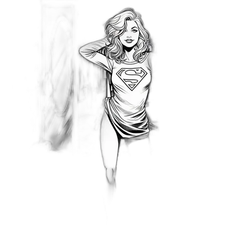 dress, comic book art, pencil sketch, cartoon, concept art, young, woman, wearing transparent PNG cut-out