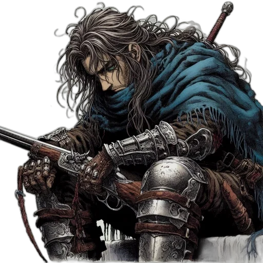 sword, weapon, comic book art, fantasy art, concept art, watercolor, blue, individual transparent PNG cut-out