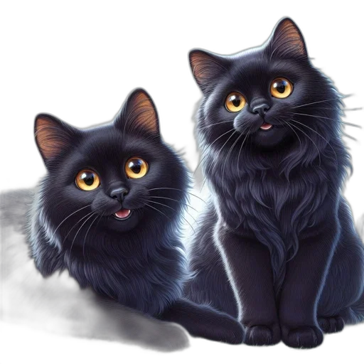 photorealistic, oil painting, concept art, fantasy art, dark, two, black, cats transparent PNG cut-out