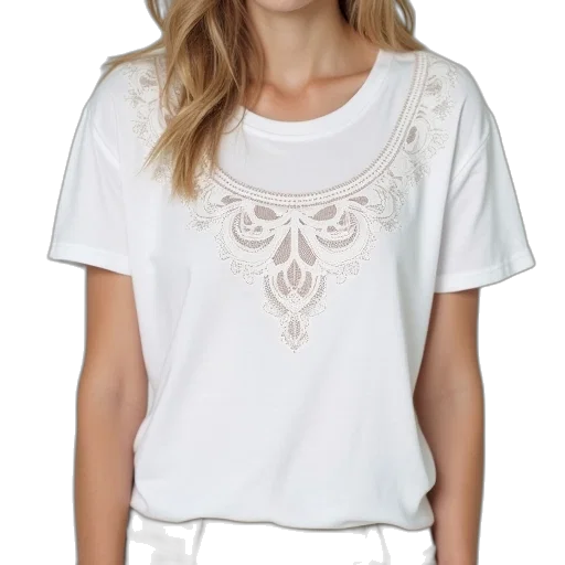 monochrome, white, shirt, lacy, detail transparent PNG cut-out