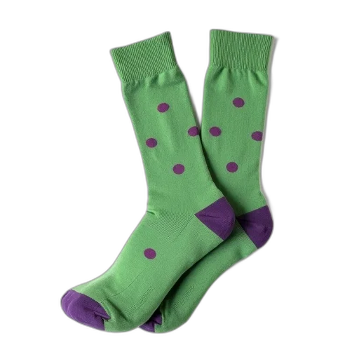 shoes, green, pair, socks, purple, polka, dots, displayed transparent PNG cut-out