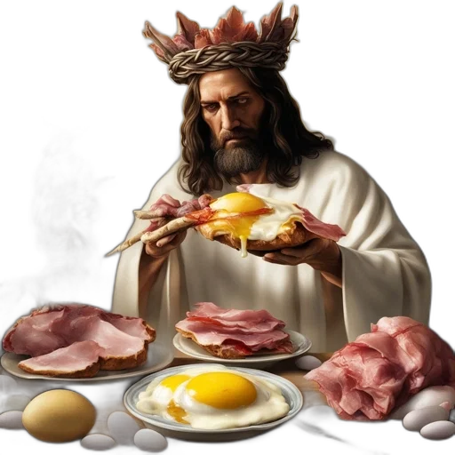 food, crown, photorealistic, man, long, hair, beard, wears transparent PNG cut-out