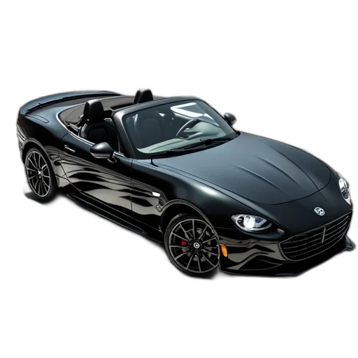 car, 3d render, photorealistic, sleek, black, convertible, sports, parked transparent PNG cut-out