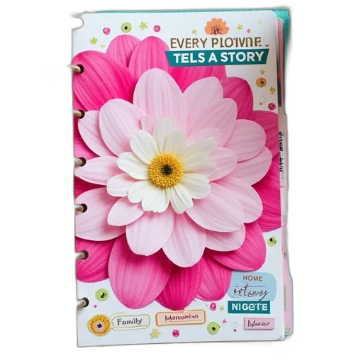 flower, colorful, vibrant, planner, page, large, pink, center transparent PNG cut-out