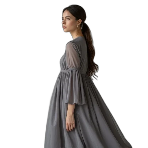 dress, photorealistic, dark, monochrome, earth tones, woman, wearing, grey transparent PNG cut-out