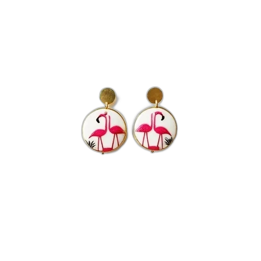 jewelry, pair, earrings, pink, flamingo, design, white, background transparent PNG cut-out