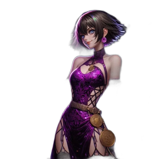 dress, staff, concept art, fantasy art, pixel art, cyberpunk, dark, colorful transparent PNG cut-out