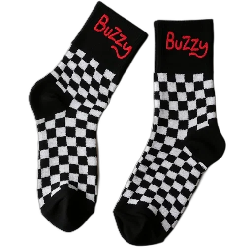 shoes, pair, black, white, checkered, socks, word, buzzzy transparent PNG cut-out