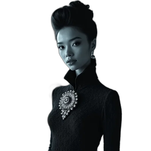 jewelry, dress, robot, concept art, photorealistic, fantasy art, 3d render, dark transparent PNG cut-out