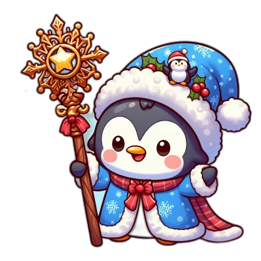 staff, pixel art, concept art, fantasy art, cartoon, snow, festive, penguin transparent PNG cut-out