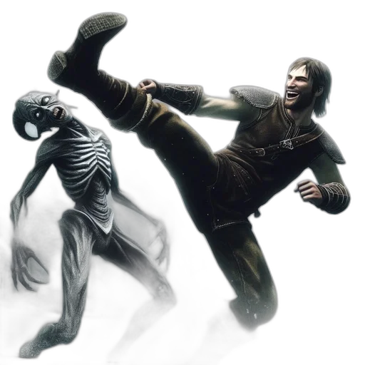 concept art, comic book art, 3d render, fantasy art, medieval, man, defends, against transparent PNG cut-out