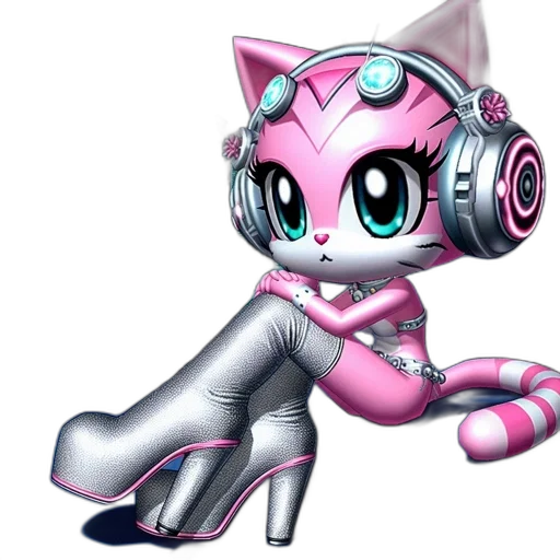 robot, cartoon, concept art, vaporwave, 3d render, pink, animated, cat transparent PNG cut-out