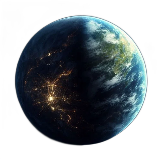 concept art, 3d render, fantasy art, photorealistic, outer space, earth, space, night-lit transparent PNG cut-out