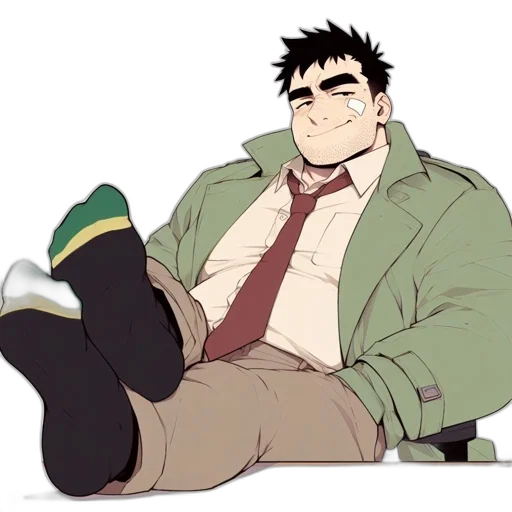 jacket, staff, cartoon, anime, concept art, pixel art, green, earth tones transparent PNG cut-out