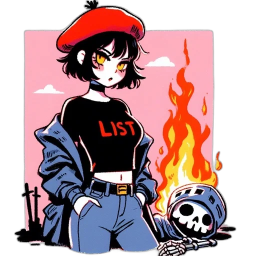 jacket, hat, staff, weapon, comic book art, cartoon, pixel art, concept art transparent PNG cut-out