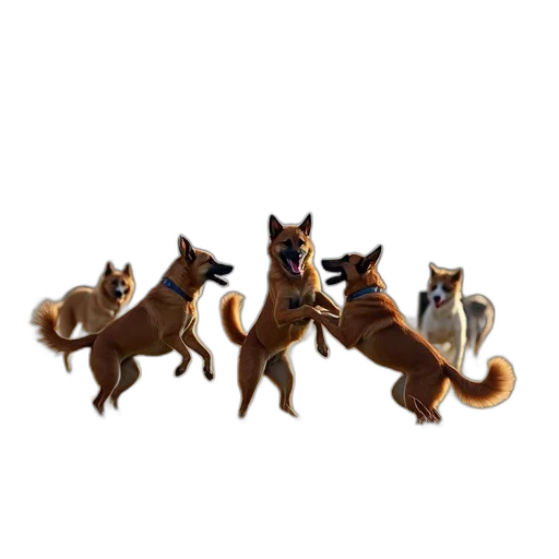 animal, staff, concept art, 3d render, photorealistic, group, dogs, playing transparent PNG cut-out