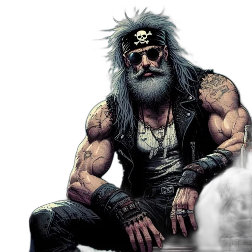 comic book art, concept art, cyberpunk, fantasy art, atmospheric, bar, scene, bearded transparent PNG cut-out