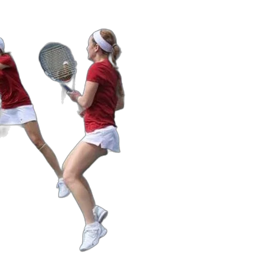 3d render, two, women, red, shirts, white, skirts, play transparent PNG cut-out