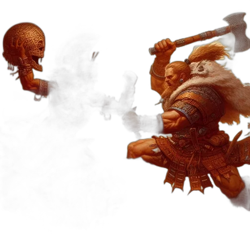 weapon, mask, concept art, fantasy art, 3d render, photorealistic, fire, earth tones transparent PNG cut-out