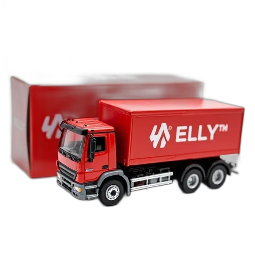 3d render, photorealistic, red, toy, truck, brand, name, side transparent PNG cut-out