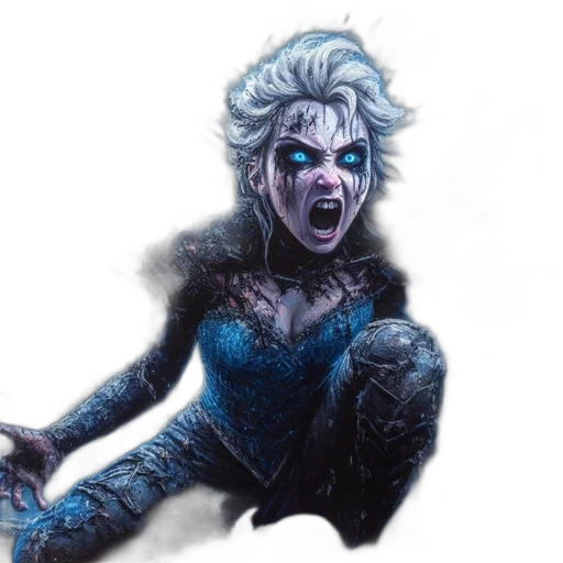 concept art, comic book art, fantasy art, watercolor, blue, fierce, white-haired, woman transparent PNG cut-out