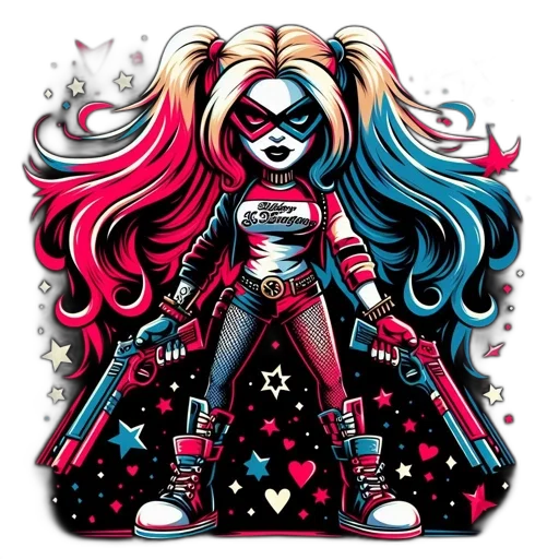 comic book art, cartoon, concept art, pixel art, animated, harley, quinn, figure transparent PNG cut-out