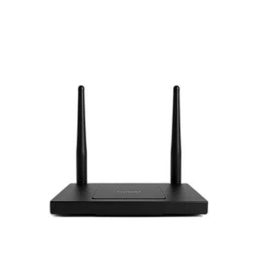 crown, sleek, black, router, two, antennas, displayed, against transparent PNG cut-out