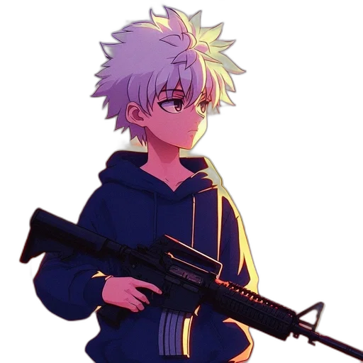 weapon, staff, animal, jacket, anime, pixel art, cartoon, vaporwave transparent PNG cut-out