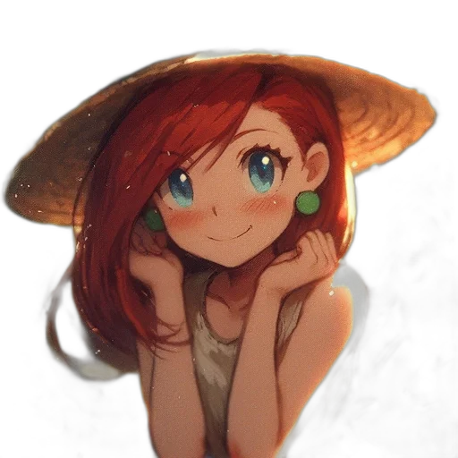 hat, flower, crown, dress, watercolor, anime, fantasy art, oil painting transparent PNG cut-out