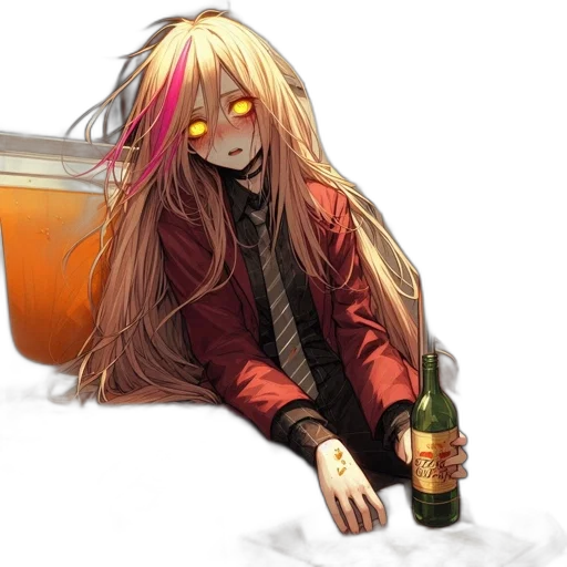 bottle, jacket, concept art, pixel art, cyberpunk, anime, red, female transparent PNG cut-out