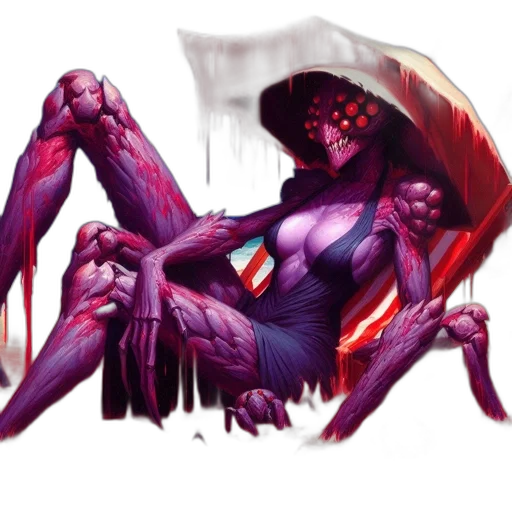 creature, concept art, fantasy art, comic book art, cyberpunk, red, dark, colorful transparent PNG cut-out