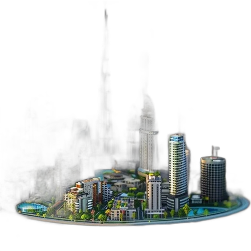 building, concept art, 3d render, photorealistic, pixel art, fog, city street, futuristic transparent PNG cut-out