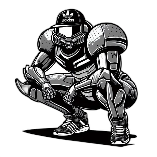 robot, sword, weapon, comic book art, concept art, cartoon, pixel art, monochrome transparent PNG cut-out