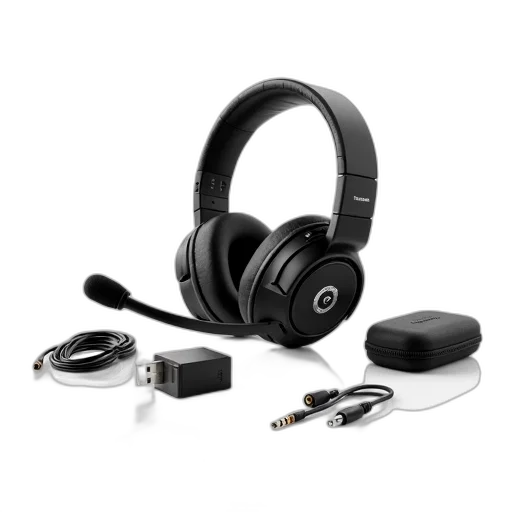 black, wireless, gaming, headset, microphone, displayed, against, white transparent PNG cut-out