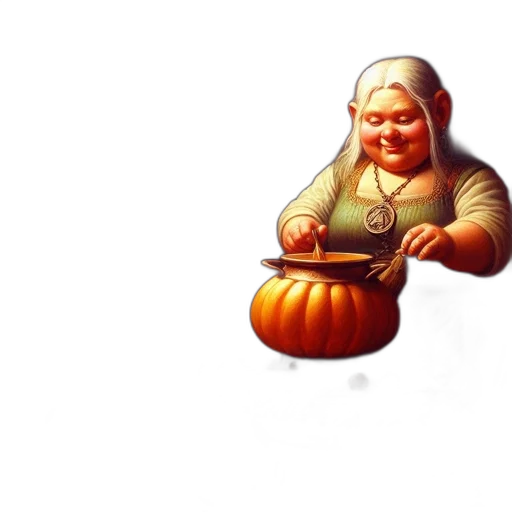 food, pixel art, concept art, 3d render, fantasy art, elderly, woman, long transparent PNG cut-out