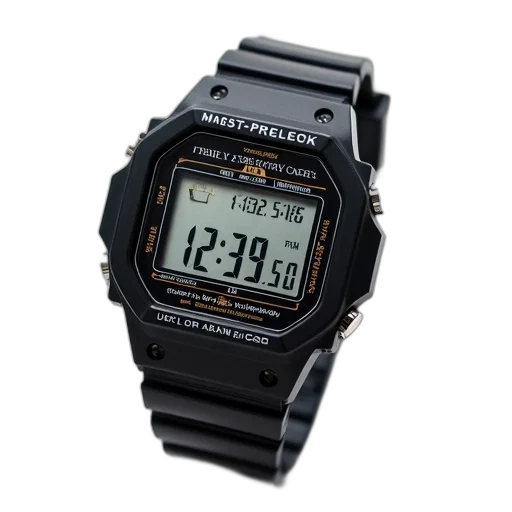 cyberpunk, black, digital, casio, watch, strap, displayed, against transparent PNG cut-out