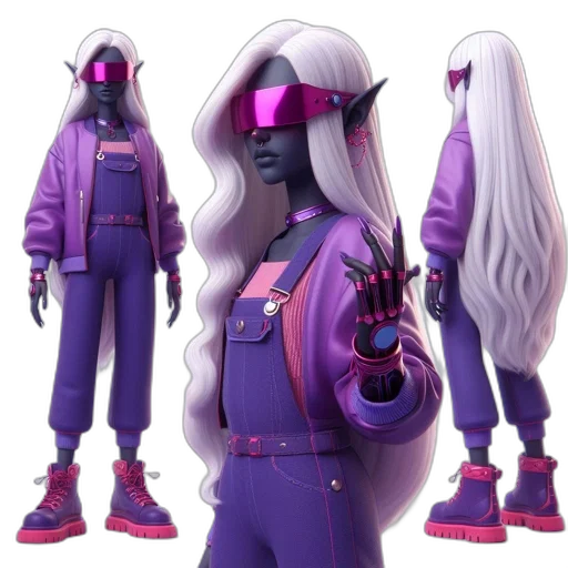 jacket, hair, robot, concept art, cyberpunk, vaporwave, 3d render, dark transparent PNG cut-out