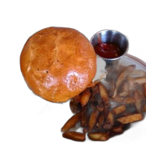 food, photorealistic, 3d render, delicious, burger, fries, side, ketchup transparent PNG cut-out