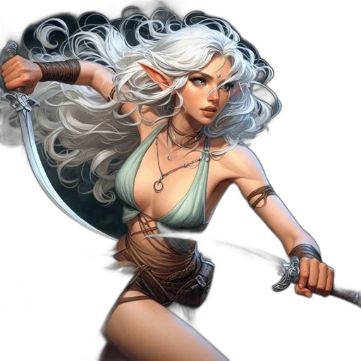 fantasy art, concept art, comic book art, pixel art, earth tones, elfin, woman, pointed transparent PNG cut-out
