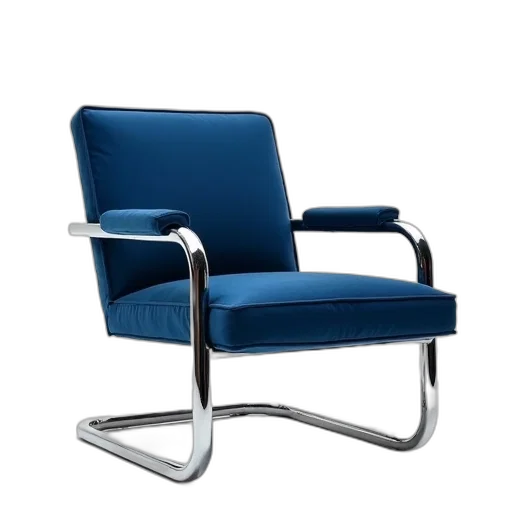 furniture, 3d render, photorealistic, blue, sleek, modern, chair, velvet transparent PNG cut-out
