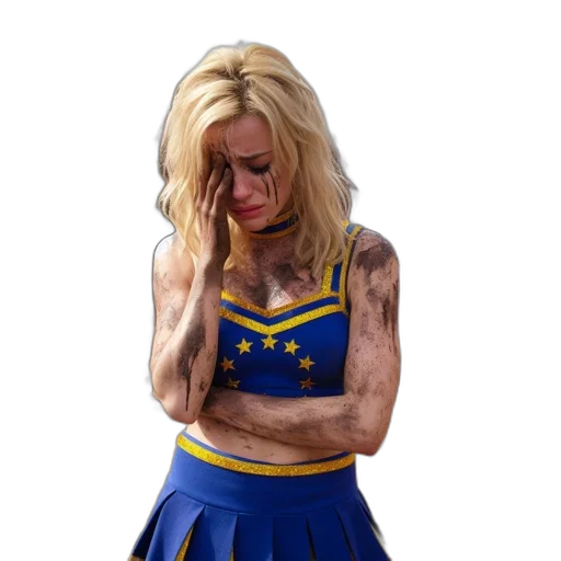 dress, concept art, pixel art, photorealistic, anime, distressed, woman, european-flag-inspired transparent PNG cut-out