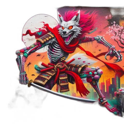 dragon, mask, concept art, fantasy art, red, mural, wolf-like, creature transparent PNG cut-out
