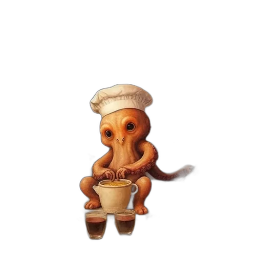 food, hat, staff, creature, 3d render, concept art, pixel art, photorealistic transparent PNG cut-out