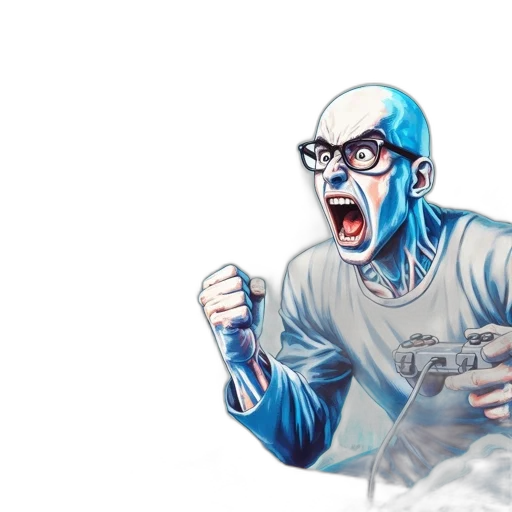 comic book art, concept art, cartoon, photorealistic, blue, animated, character, bald transparent PNG cut-out