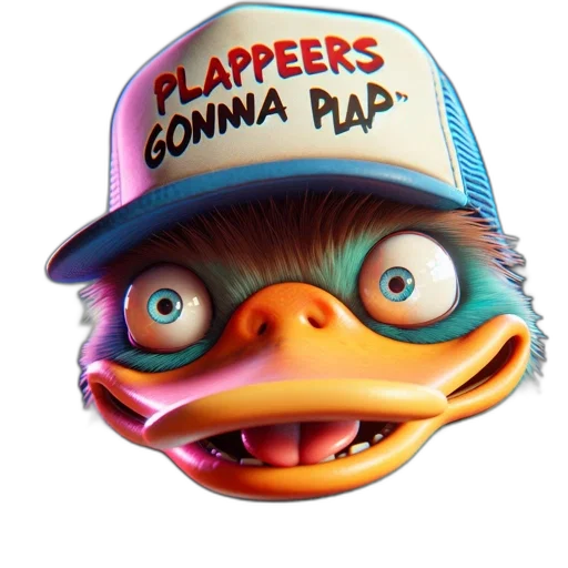 hat, 3d render, concept art, lively, animated, bird, character, wears transparent PNG cut-out