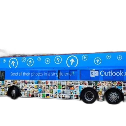 car, double-decker, bus, advertisement, outlook, com, featuring, blue transparent PNG cut-out