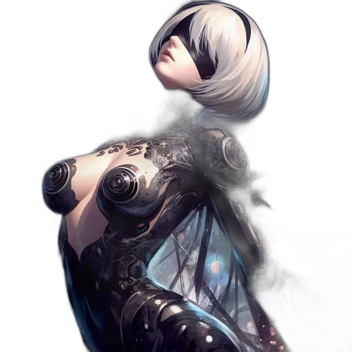 robot, dress, mask, face, concept art, cyberpunk, fantasy art, comic book art transparent PNG cut-out