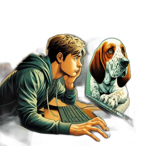 comic book art, cyberpunk, pixel art, concept art, young, man, intensely, studying transparent PNG cut-out