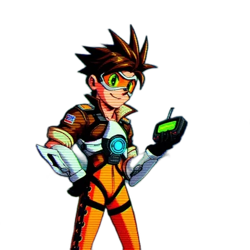 jacket, robot, staff, weapon, pixel art, concept art, cyberpunk, cartoon transparent PNG cut-out